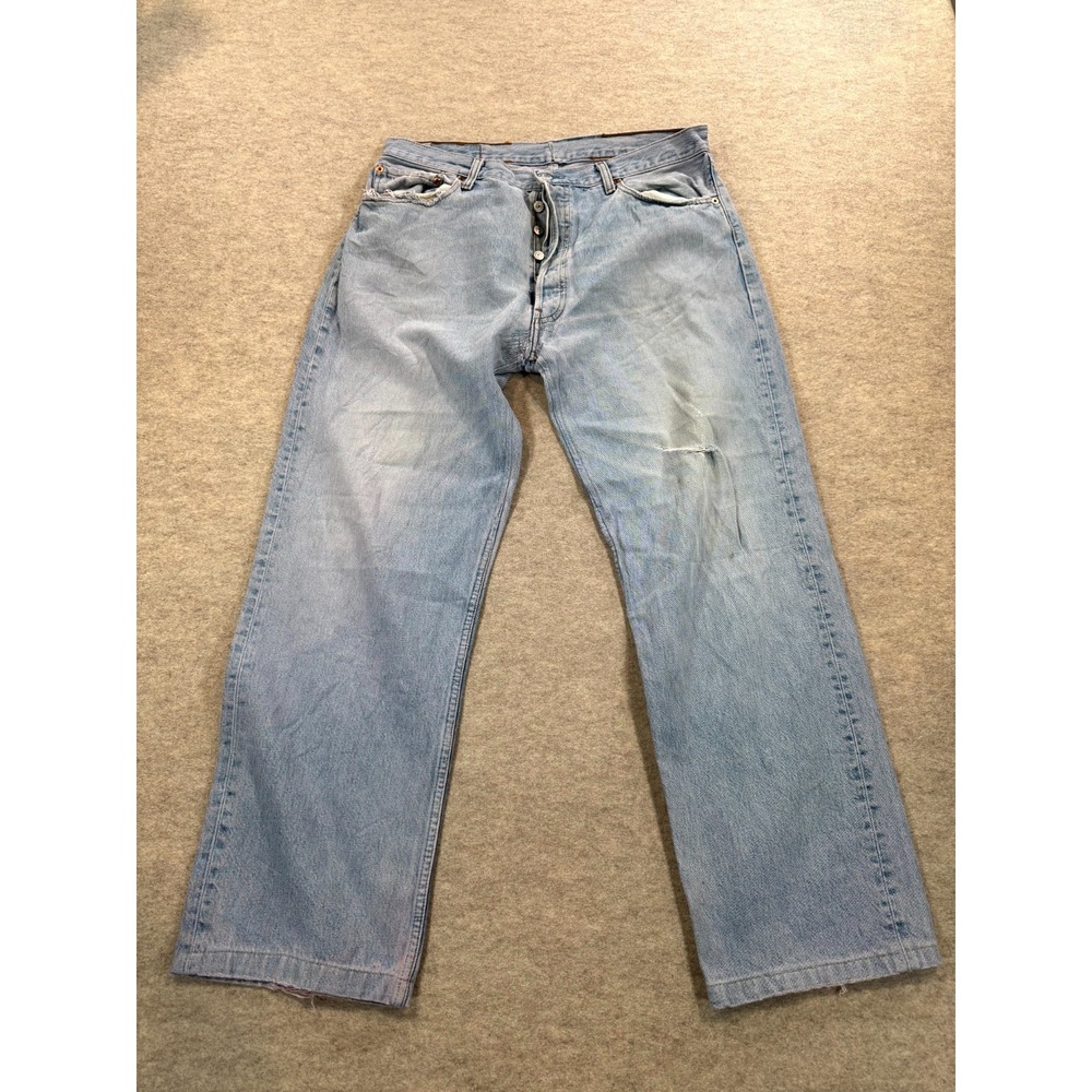 Levis 501 Jeans Mens 34x27 Blue Denim Cotton Dark Wash Mid Rise Straight Leg
